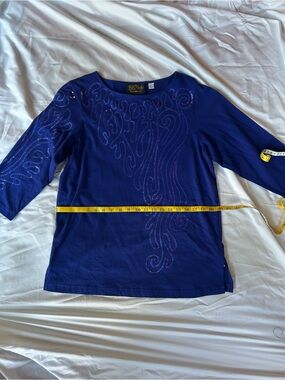 Bob Mackie Wearable Art Sequin Royal Blue Scoop Neck Top